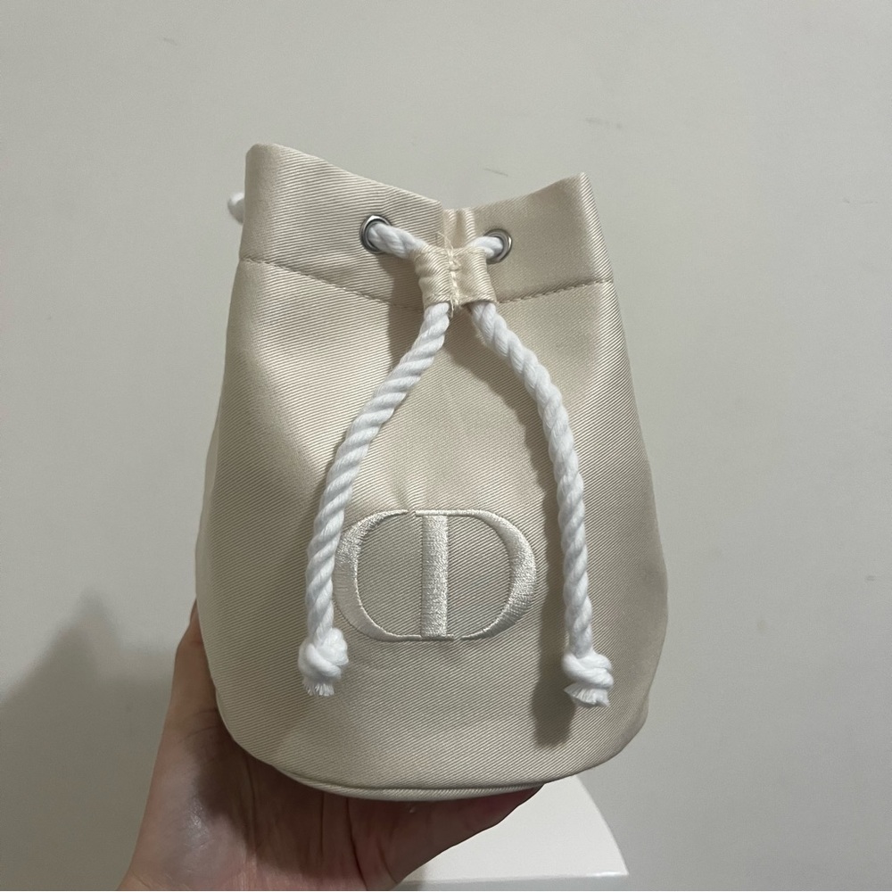NEW Dior Beaute Drawstring Twill Pouch Cream Champagne